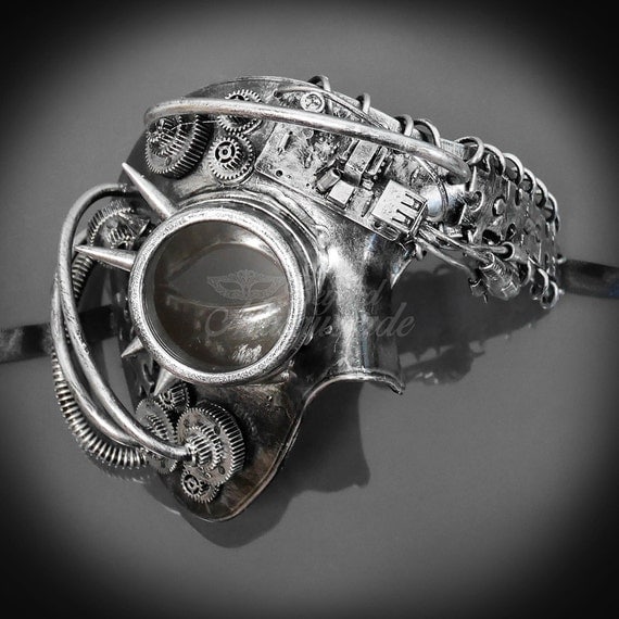 Men's Masquerade Mask, Steampunk, Steampunk Masquerade Mask, Phantom Mask, Half Face Mens Masquerade Mask, Steampunk Accessorie - Silver by 4everstore steampunk buy now online