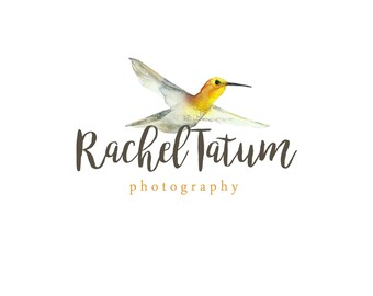 INSTANT DOWNLOAD Custom Premade Photography Logo and Watermark "Yellow Hummingbird" - Fully Custom Font and Color