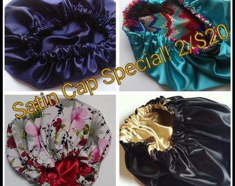 Two Large Satin Caps, Adjustable Satin Bonnet