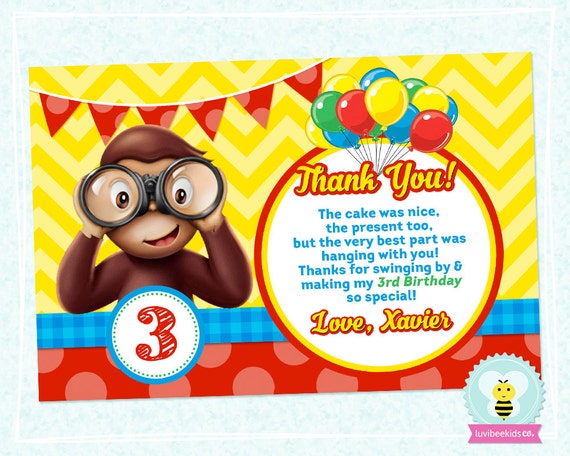 Curious George Personalized Thank You Card with by LuvibeeKidsCo