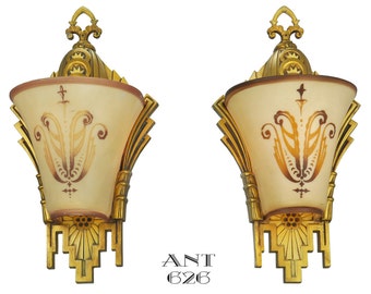 Art Deco Wall Sconces Pair Slip Shade Lights Circa 1930 by Williamson (ANT-626)
