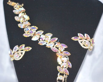 Vintage Juliana DeLizza Elster Aurora Borealis Bracelet Earrings Set