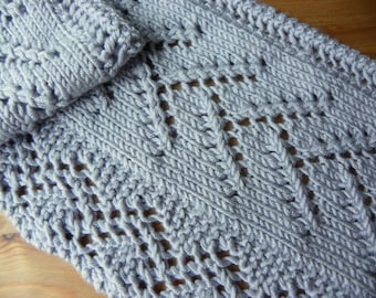 Hand Made Lace Scarf Knit with Silver Gray Yarn