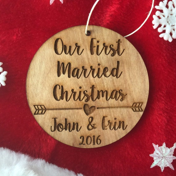 Our First Married Christmas Wood Ornament by 55OnlineBoutique