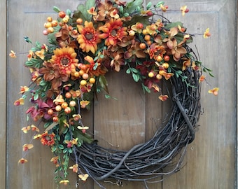 Autumn Floral and Berry Wreath