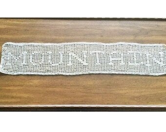 MADE TO ORDER Filet Crochet Last Name Doily, Homemade, handmade, wedding gift, coffee table, personalized, bridal family, teacher gift
