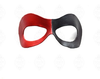 Red & Black Harley Quinn Leather Mask Costume Cosplay Villain Gotham Girls
