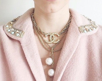 CHANEL Vintage CC Logo Rhinestone Necklace