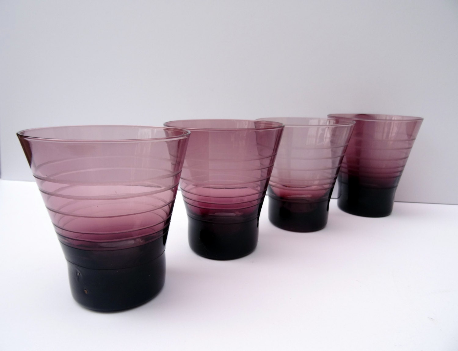 Vintage 4 Purple Whisky Glasses Purple Blown Glass Tumblers