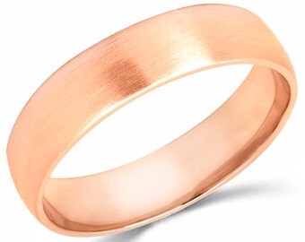 10K Solid Rose Pink Gold 5mm Brush Finish Wedding Band Ring