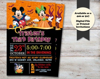Mickey Halloween Party, Minnie Mouse Halloween Party, Kids Halloween Party, Birthday Party Invitation, Digital File or Printed Cards