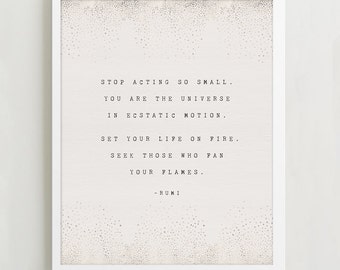 Rumi quote poster, you are the universe, inspirational quote art, wall decor, literary quote, typewriter poetry, inspirational quote