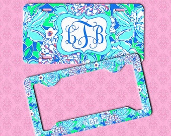 Custom License Plate - Monogram Lilly Pulitzer Inspired Car Tag Frame - Personalized Car Tag Monogram License Plate Frame