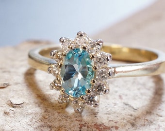 Blue Topaz Diamond Engagement Ring-Yellow Gold Ring-Diana Ring-Blue Topaz ring-promise ring-multistone ring-anniversary gifts-wedding ring