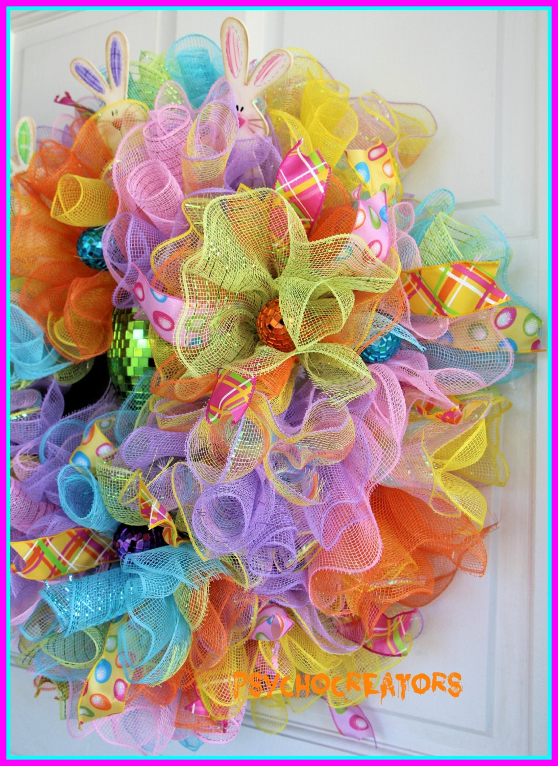 Easter Wreath Bunny Mesh Wreath Spring Multicolor Pastel