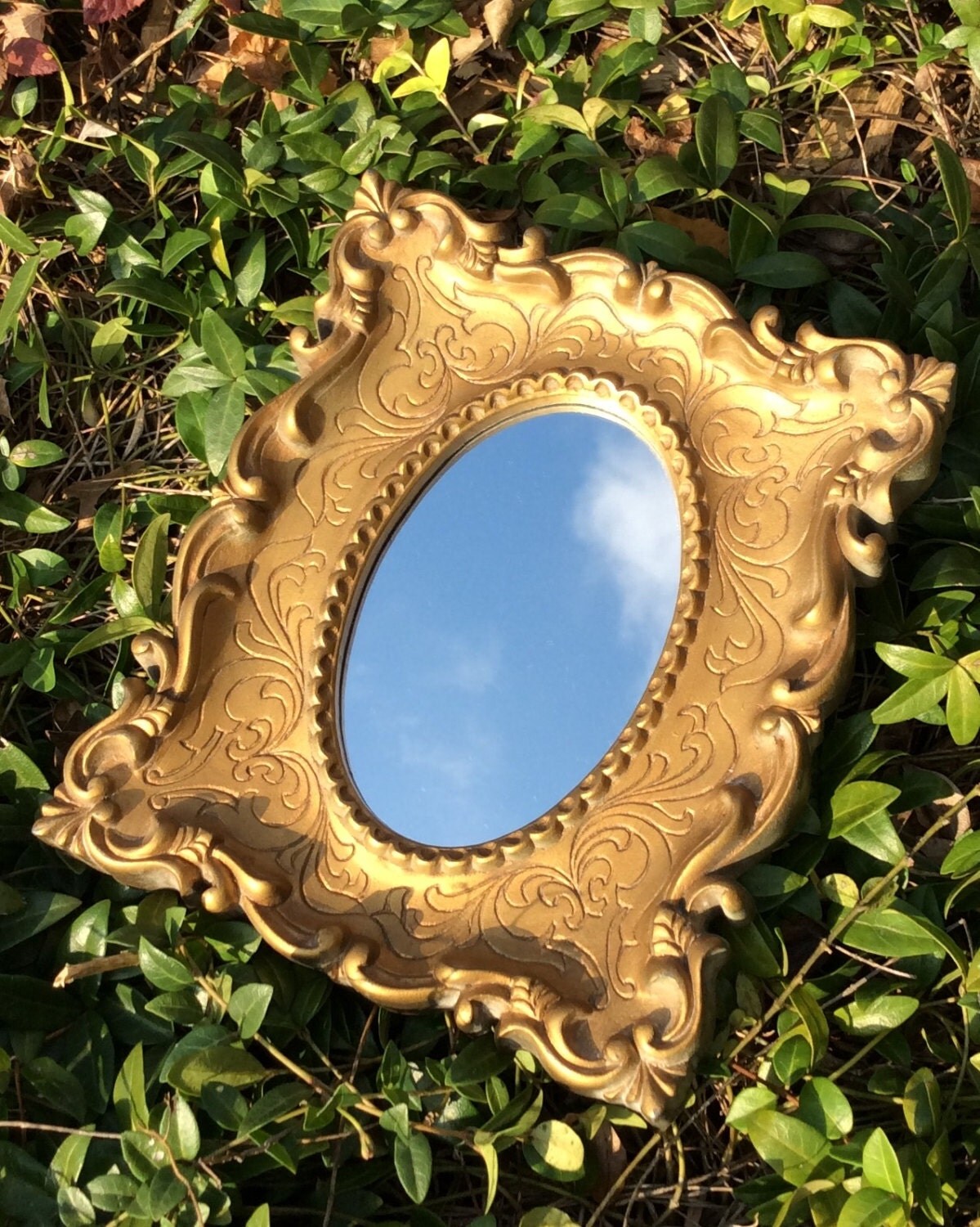 Vintage Gold Syroco / Homco Framed Oval Mirror Hollywood