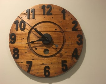23" Wood Cable Spool Clock