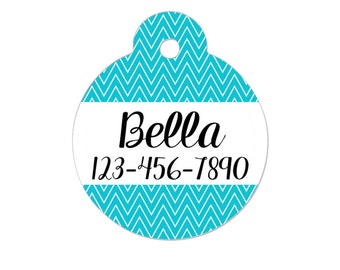 Personalized Pet ID Tag - Personalized Pet Tag - Custom Pet ID Tag - Chevron Name Tag - Cat ID Tag - Cat Collar Name Tag - Turquoise