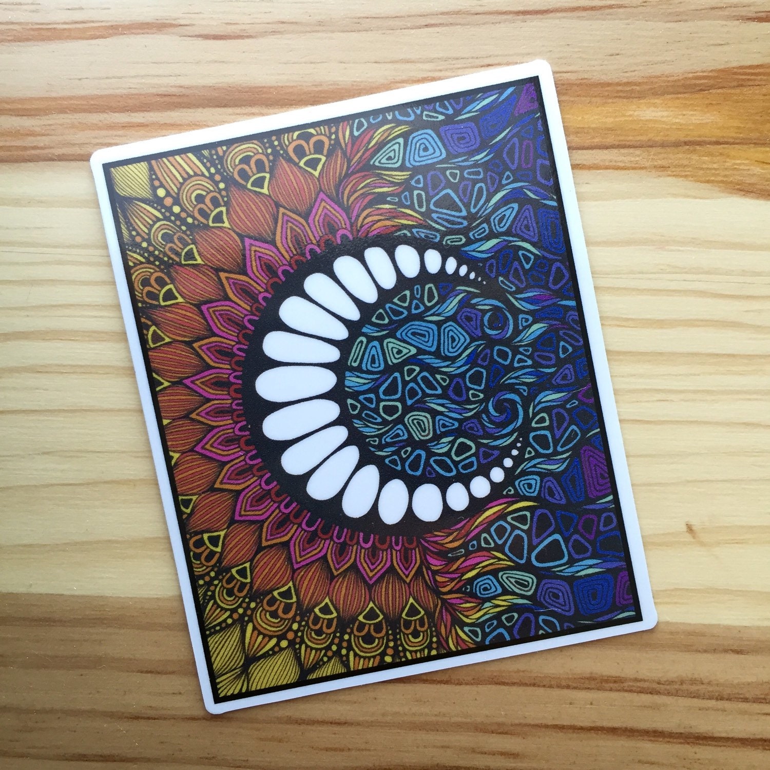 Zentangle Sun Meets The Moon Sticker by ZenspireDesigns on Etsy