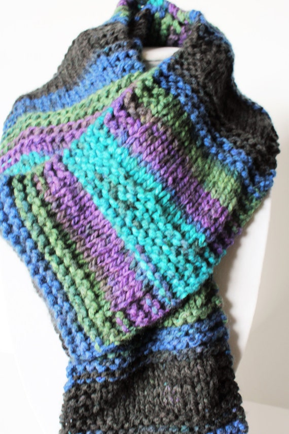 Knit Striped Scarf Acrylic Yarn Scarf Jeweled Color Scarf