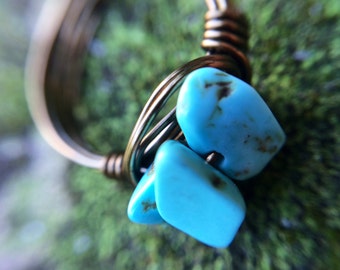 Turquoised dyed jasper-wire ring-wire wrapped jewelry-bohemian jewelry