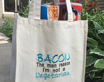 Large Reusable Grocery Bag, Embroidered