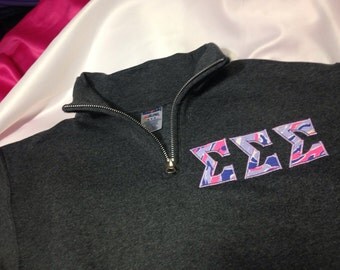Sigma Sigma Sigma Quarter Zip Lilly Sweatshirt in Size Medium (shown) and other greek letters snd Sizes Small, Medium and Large