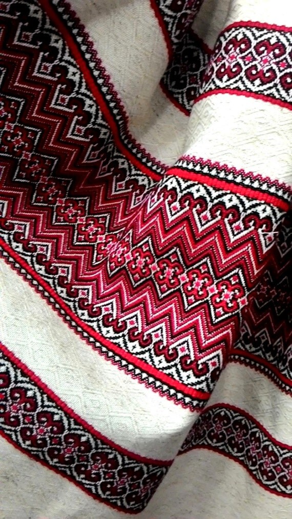 Decor fabric red ethnic fabric Ukrainian fabric red linen