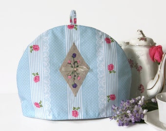 Fabric Tea Cosy- Teapot Cozy- Linen Tea Cozy- Pink and Grey Tea Cosy