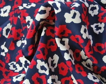 Vintage Dress Fabric Navy Blue Red & Cream Fine Crepey Finish 2.5 Mtrs