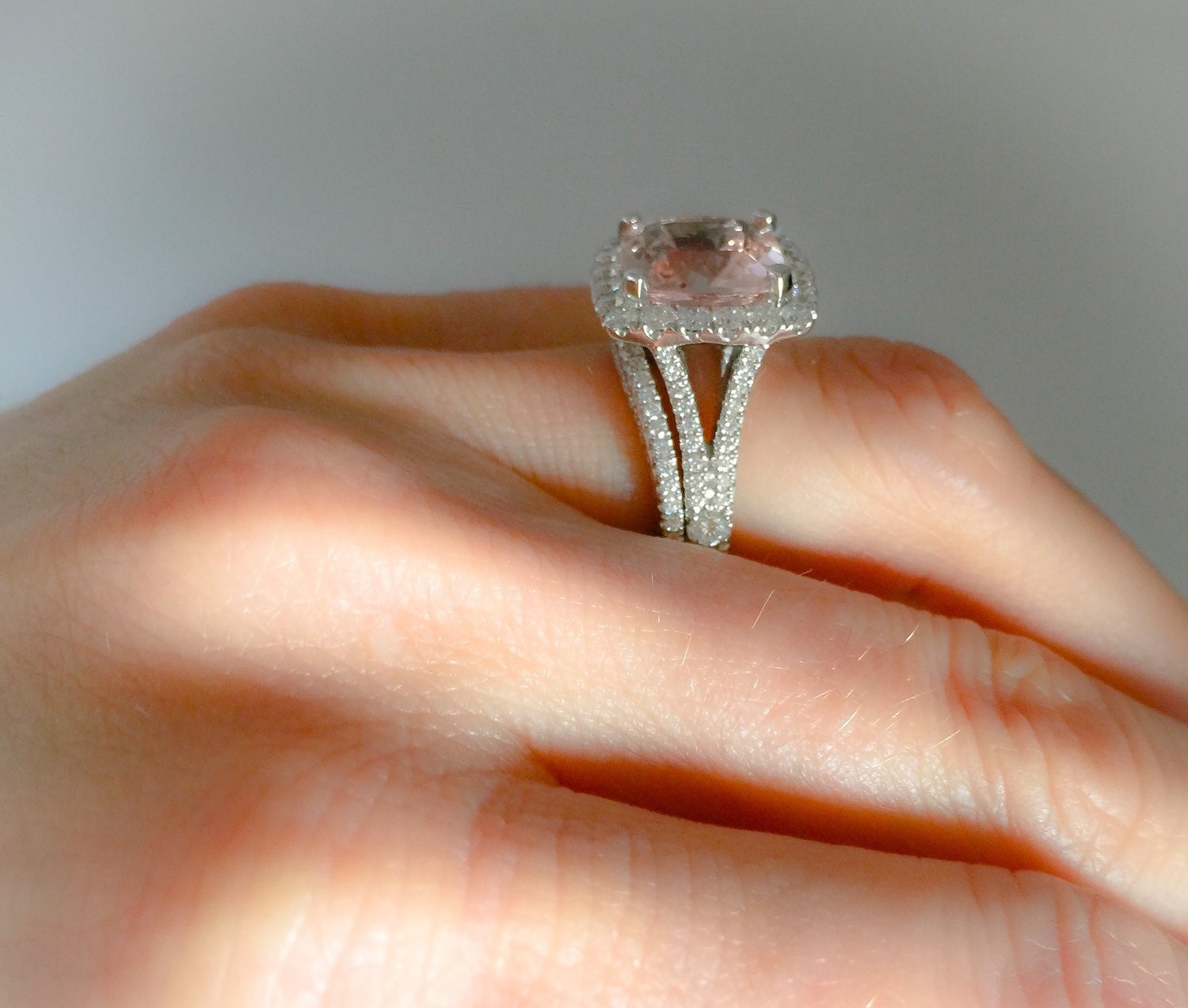 Morganite And Diamond Halo Pink Morganite Engagement Ring