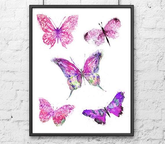 Pink butterflies print watercolor art watercolor print