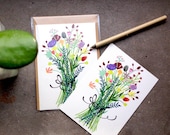Bouquet of Flowers postcard, A6 Flower illustration, Colorful bouquet greeting card