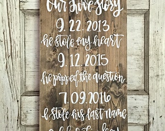 Our Love Story Sign | Rustic Wedding Decor | Hand Painted Wedding Sign | Custom Wedding Decor | He Stole My Heart Sign