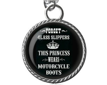 Biker Chick Necklace, Motorcycle Boots Necklace, Princess Image Pendant Key Chain Handmade