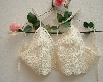 Top crochet hippie chic ivory crochet cotton Top-Top-Beach-Coachella-Top fashion boho