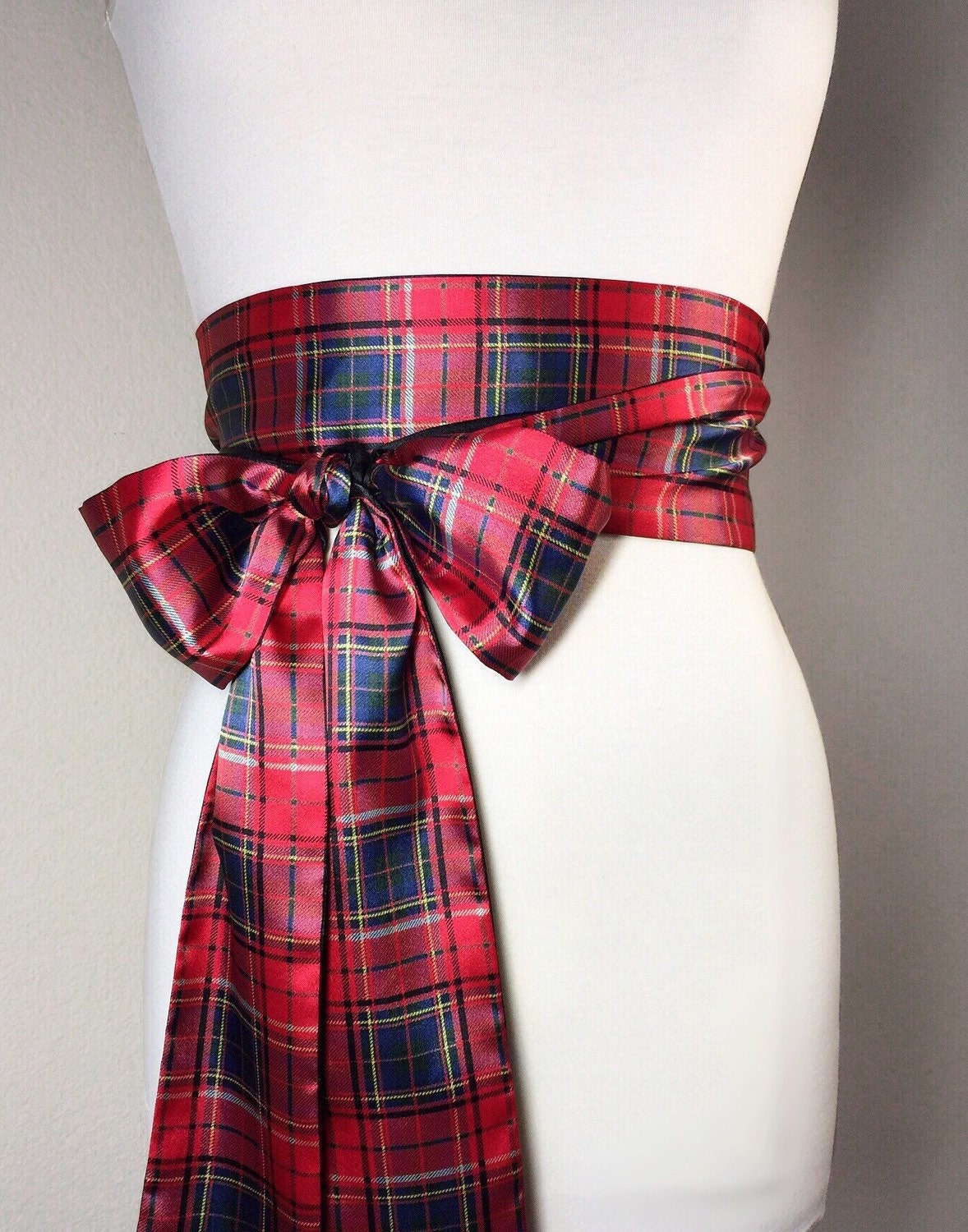 Tartan Sash Plaid Satin Sash Red Tartan Plaid Reversible To