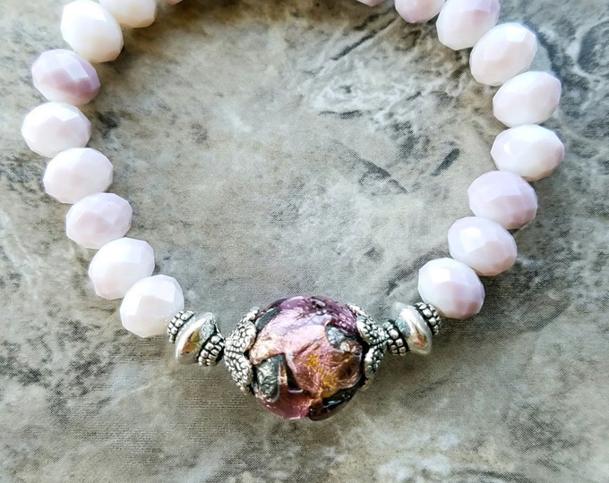 White stretching bracelet, White pink bracelet, white pink jewelry, pink beaded bracelet, pink bracelets, Pink white bracelet