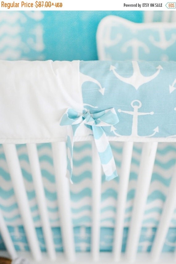 30 OFF Aqua and White Anchor Crib Rail Cover by NewArrivalsInc