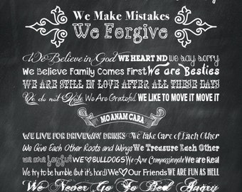 20" x 30" Personalized Family Mission Statement Canvas Print Chalkboard Background and Chalkboard Fonts
