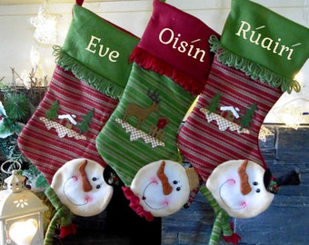 Burlap Snowman Personalised Christmas Stockings - embroidered with any name