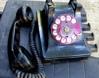 Bell System Telephone Western Electric F1 WWII era Communication handset Rotary dial Black case phone Mid Century Decor Electronics