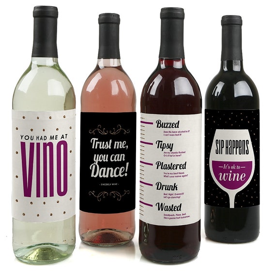 Sip Happens Funny Wine Bottle Labels Set of 4