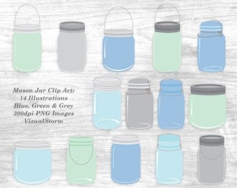 Mason Jar Clipart PNG Images Digital Canning Jars Blue Green Gray Craft Canning Jars For Scrapbooking Invitations Card Making Graphic Design