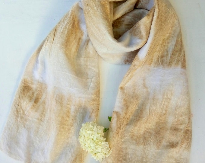 Felted scarf Fall felt scarf Ivory Felt scarves Nunofelted scarf Merino wool scarf Winter scarf Long scarf Ecofriendly scarf Gift for her