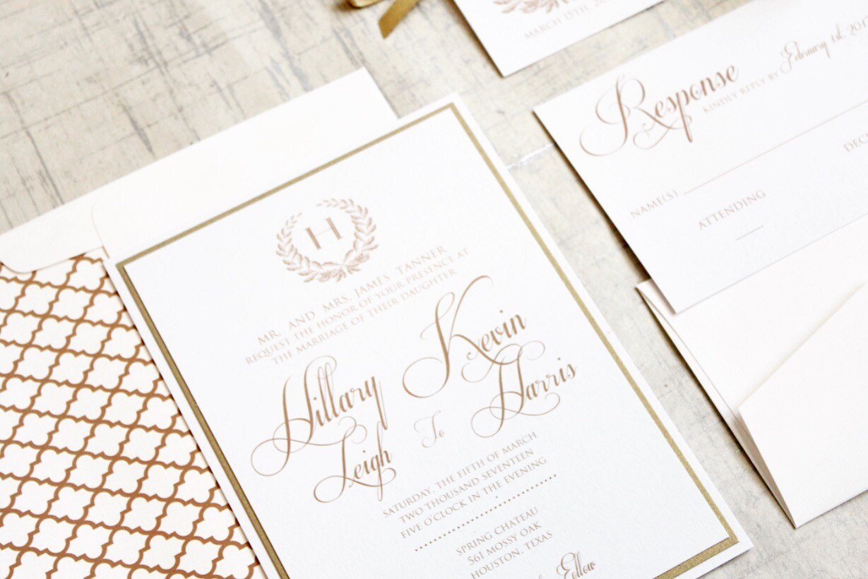 Gold Wedding invitations Gold and Ivory Wedding Invitation