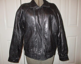 Vintage Christian Dior black leather bomber size 40