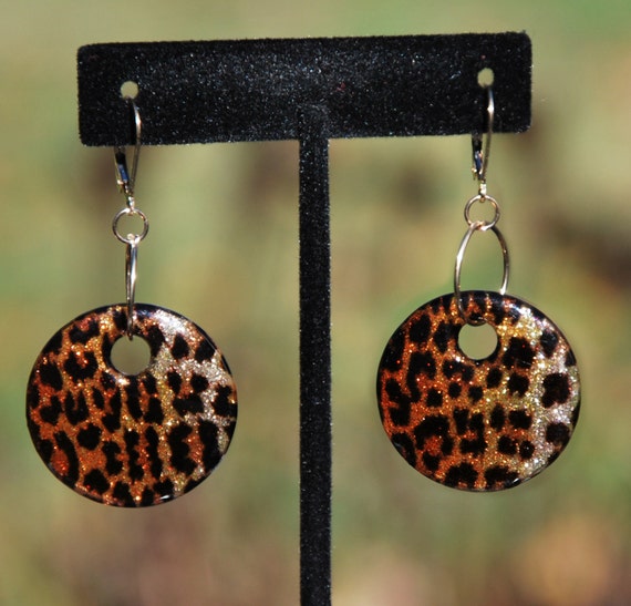 Gold Filled Leopard Print Glass Earrings. Animal