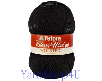 BLACK Patons Classic Wool yarn, Black wool yarn. Black Felting yarn. 10% Pure Wool, Black Classic Wool Yarn, Jet Black wool 3.5oz 100g