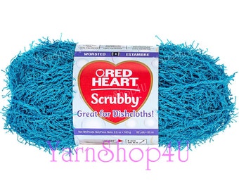 OCEAN Red Heart Scrubby Yarn. Scrubby, Dishcloth yarn, scratchy yarn, Blue scrubby yarn, Ocean Scrubby. Solid Blue Dish cloth yarn.
